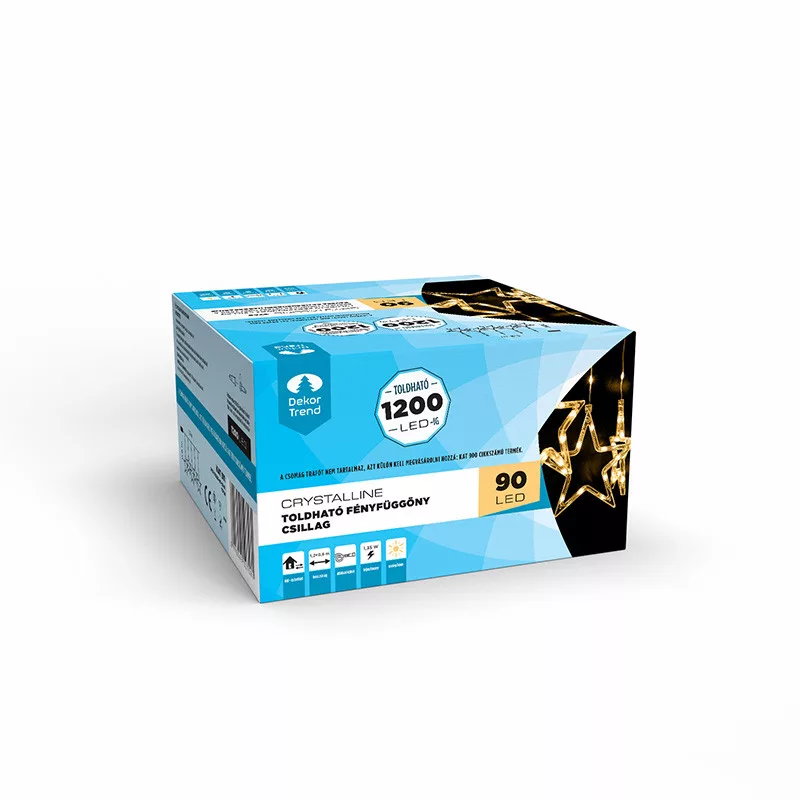 Crystalline toldhat� LED CSILLAG f�nyf�gg�ny, 120 x 80 cm, 90 db MELEG FEH�R LED, �tl�tsz� k�bel